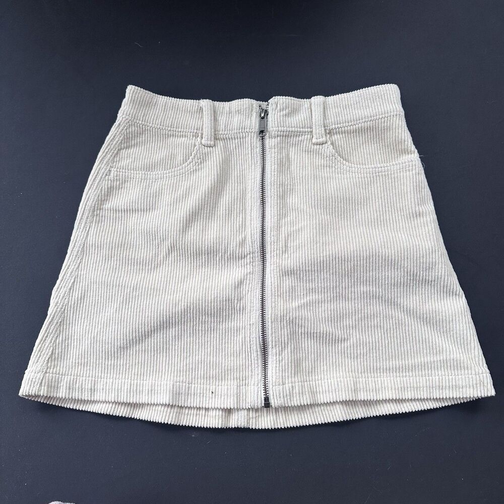 American Eagle Super Hi-Rise A-Line Corduroy Mini Skirt Cream Size 0